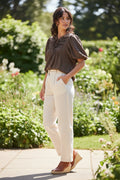 Puff Sleeve Pintuck Detail with Neck Tied Woven Top