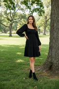 Long Sleeve Woven Tiered Dress With Elastic Waist And Pockets