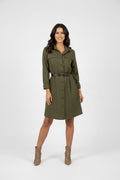 Long Sleeve Woven Utility Dress With Belt