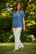 Drop Shoulder Collared Woven Top