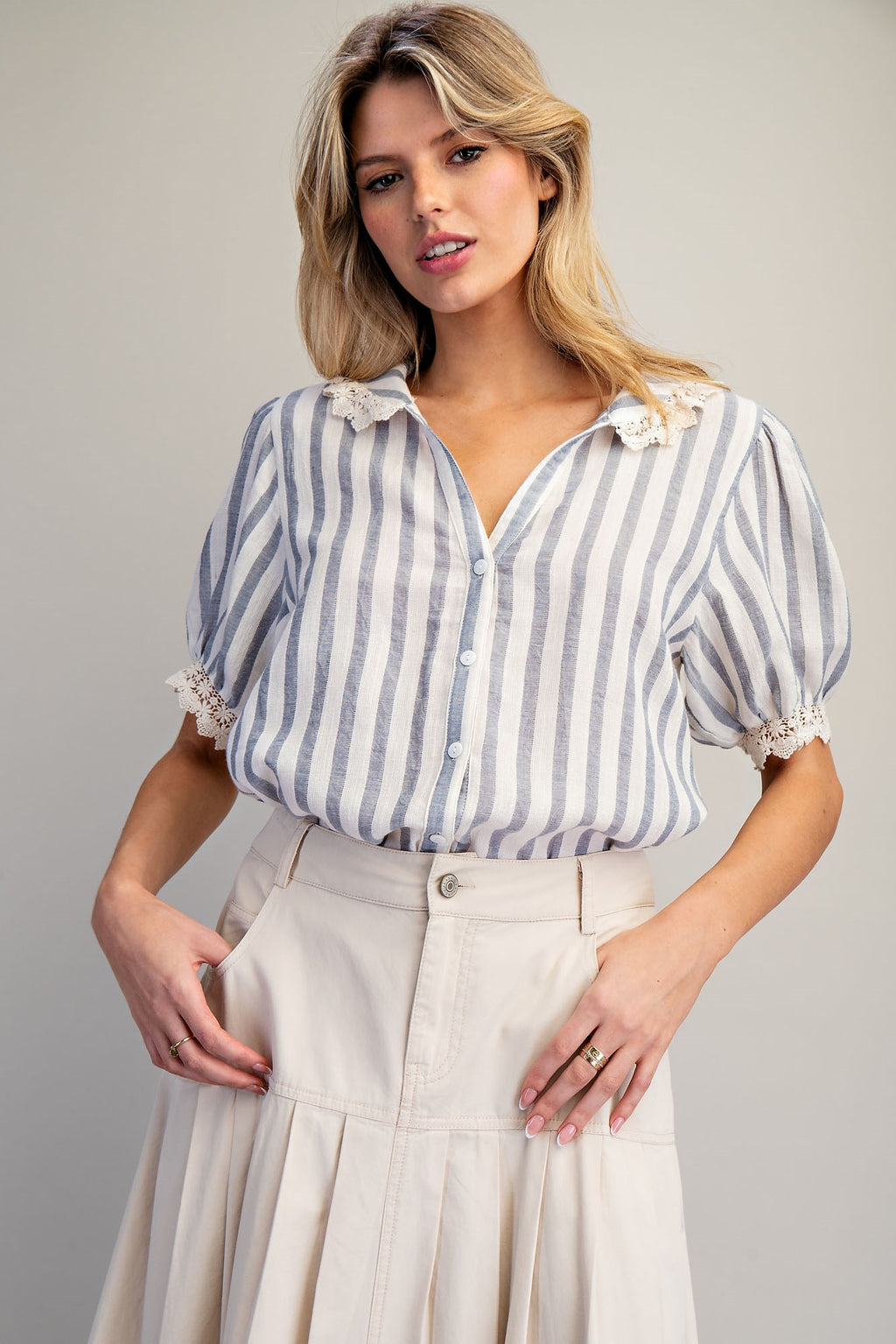 Coastal Charm Lace Collar Blouse