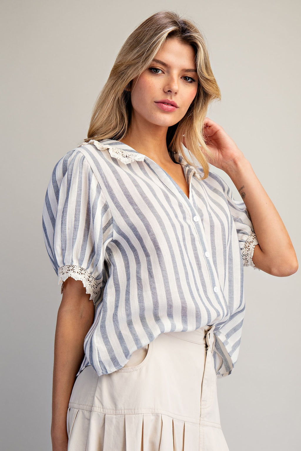 Coastal Charm Lace Collar Blouse