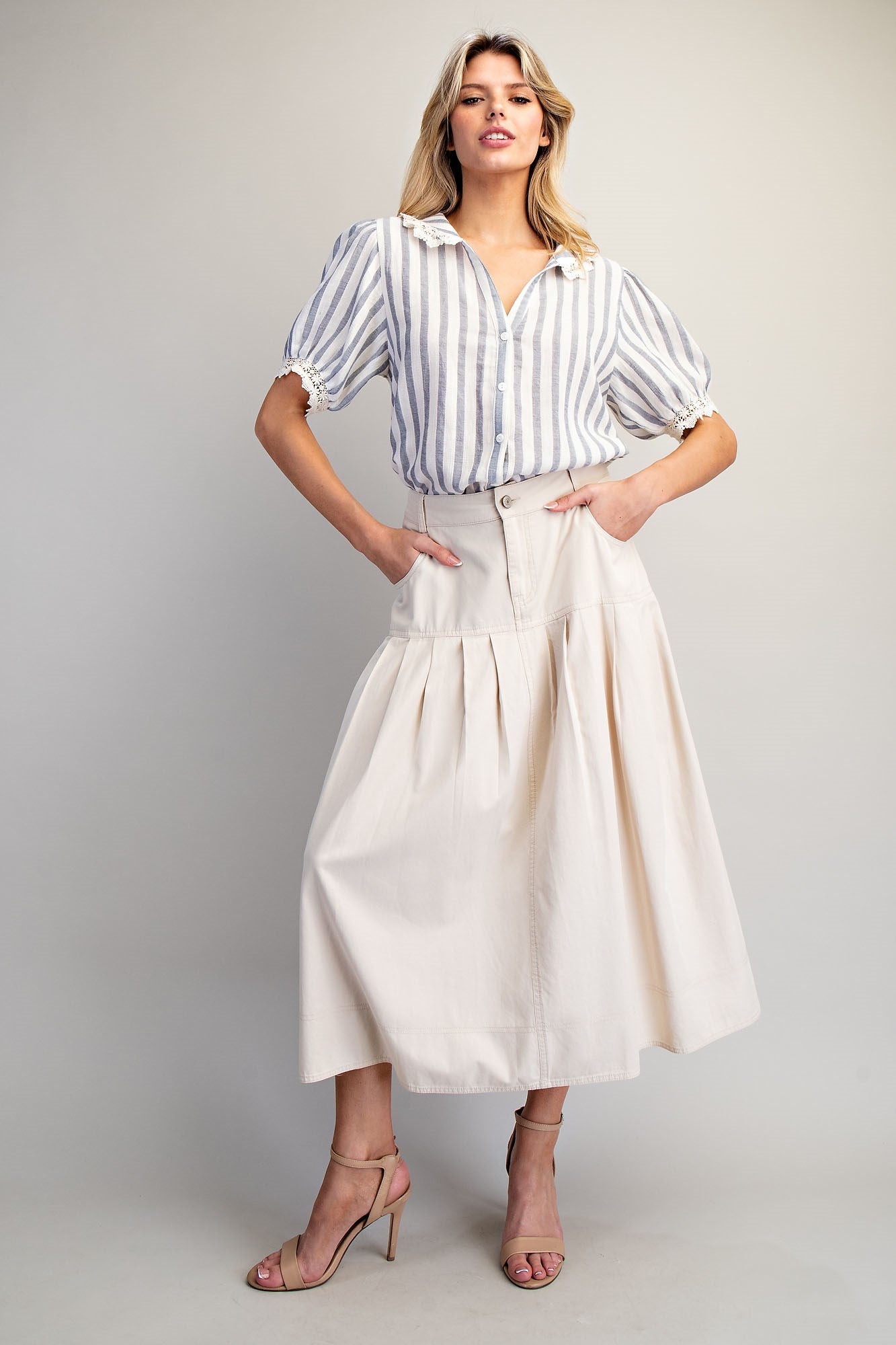 Coastal Charm Lace Collar Blouse