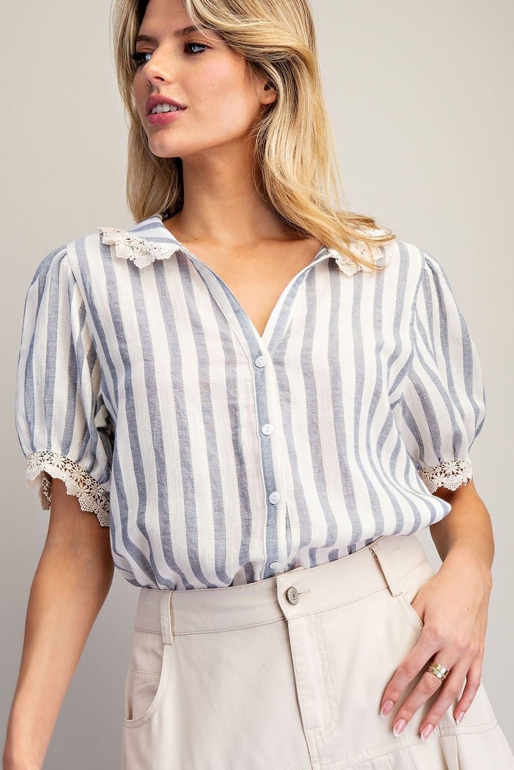 Coastal Charm Lace Collar Blouse