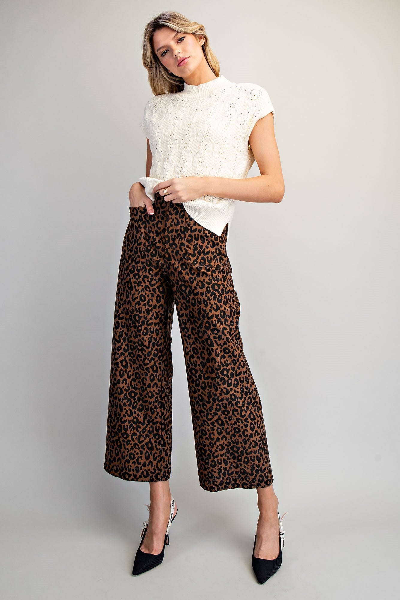 Leopard Print High-Rise Wide-Leg Pants