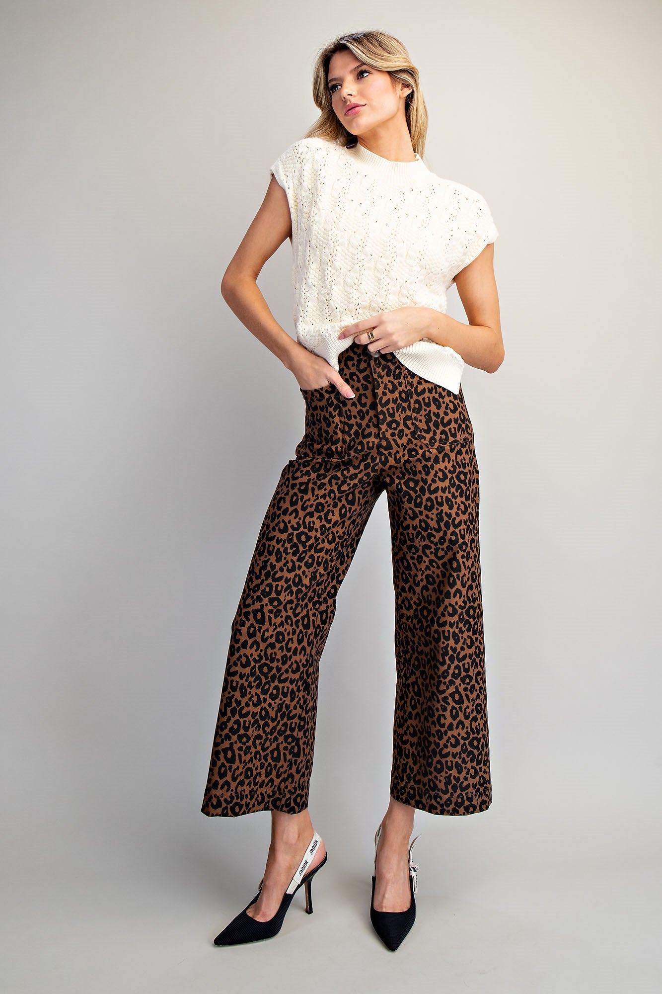 Leopard Print High-Rise Wide-Leg Pants