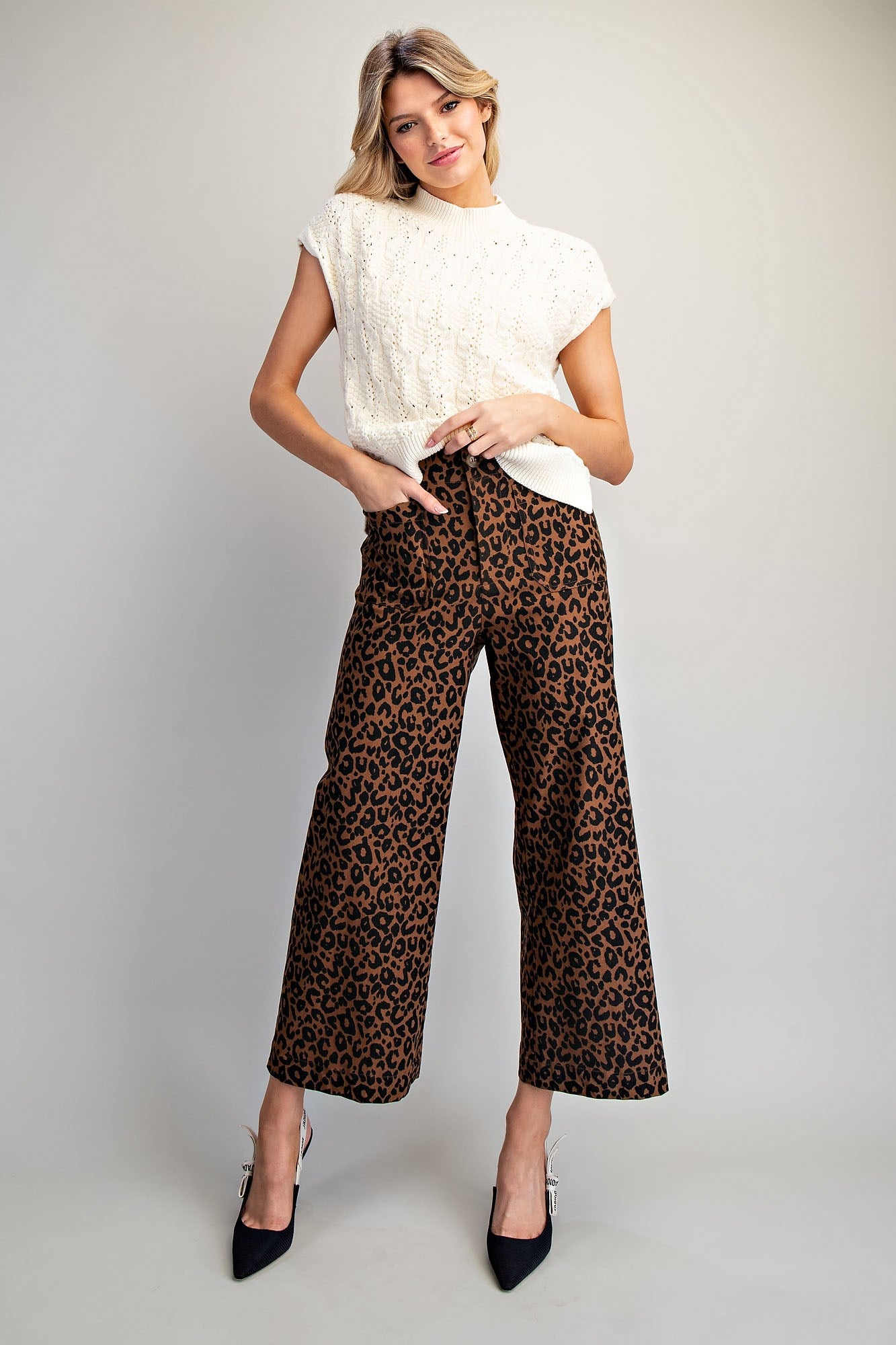 Leopard Print High-Rise Wide-Leg Pants