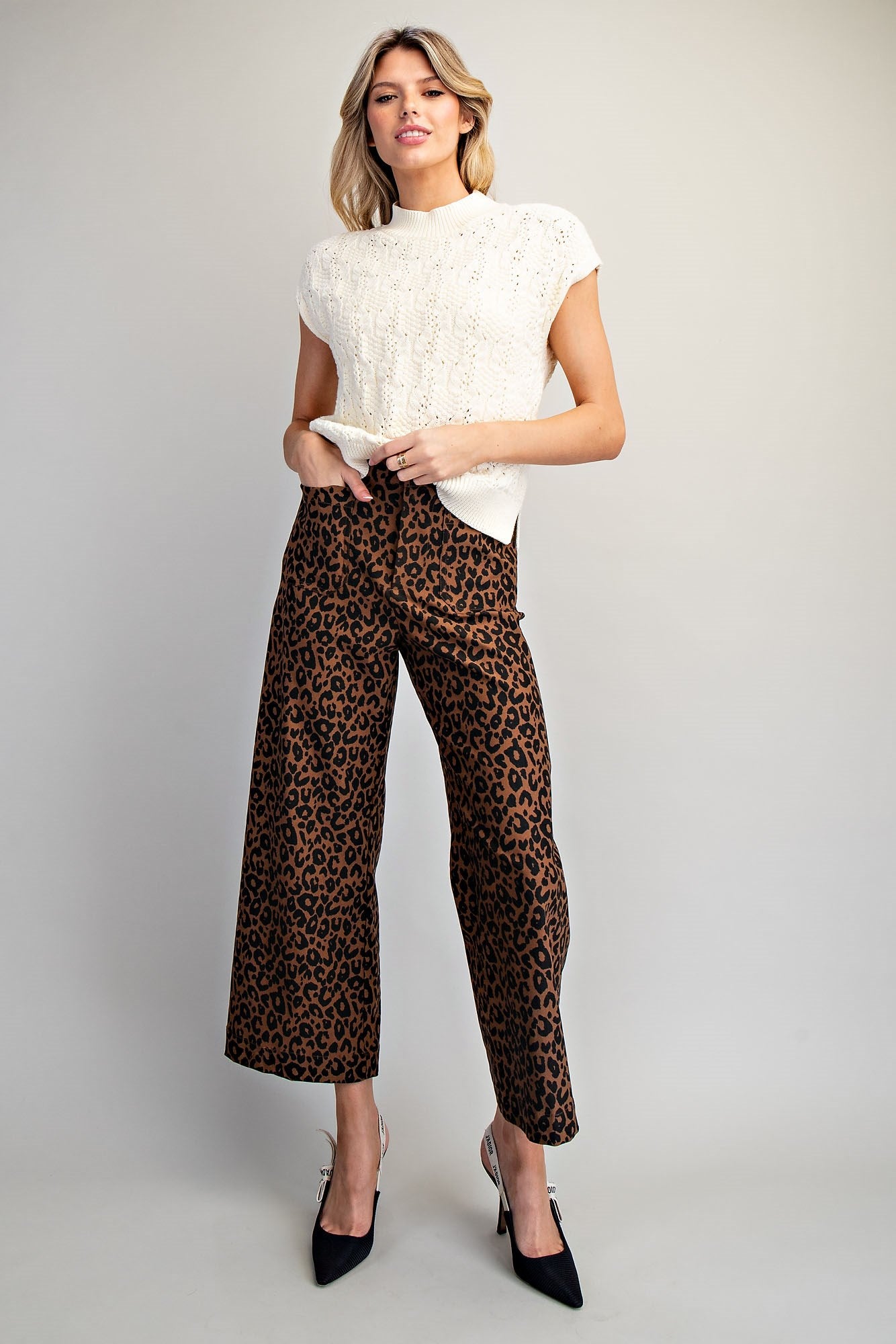 Leopard Print High-Rise Wide-Leg Pants