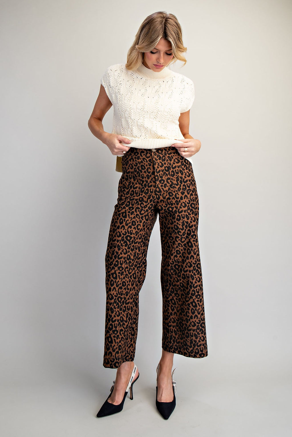 Leopard Print High-Rise Wide-Leg Pants
