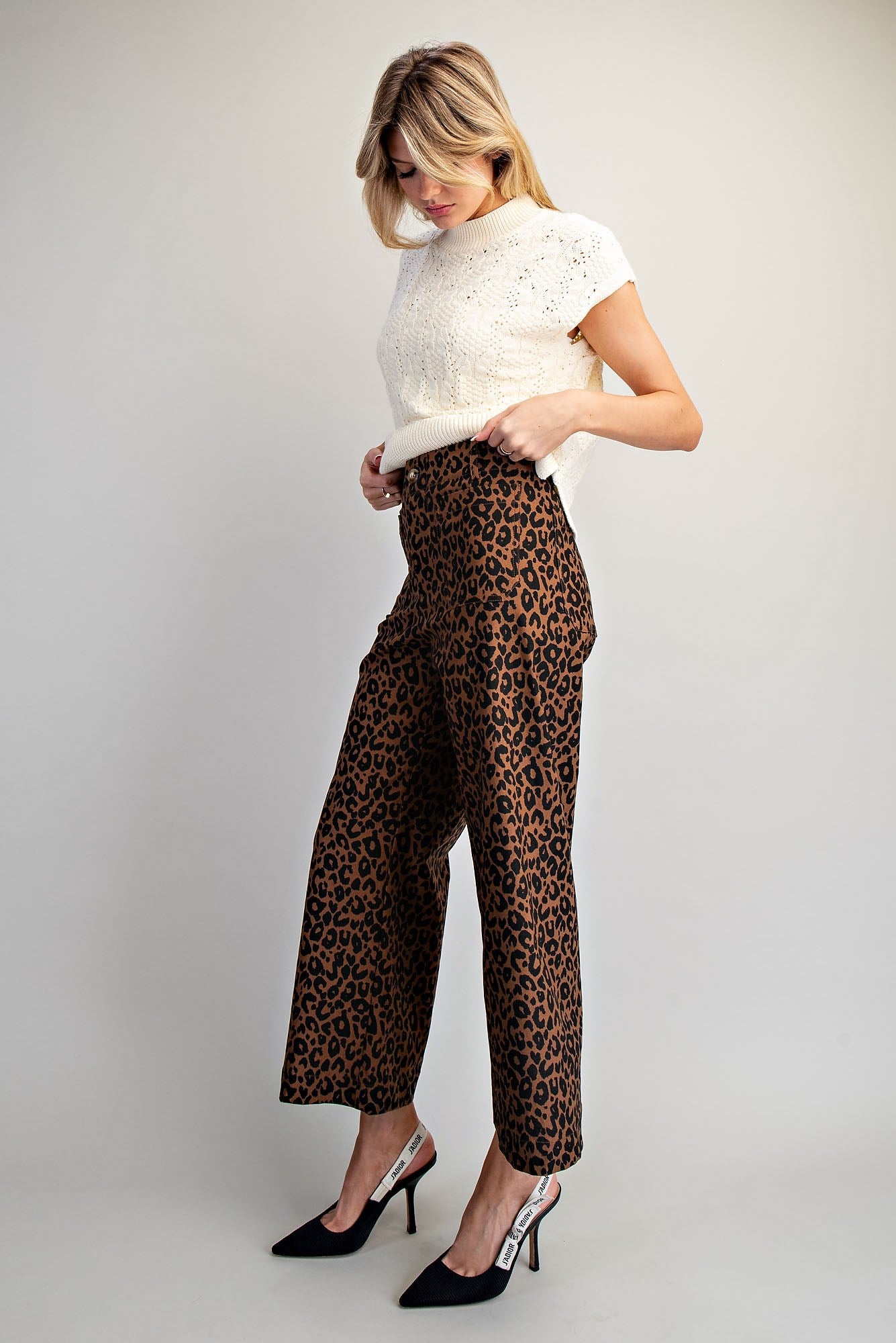Leopard Print High-Rise Wide-Leg Pants