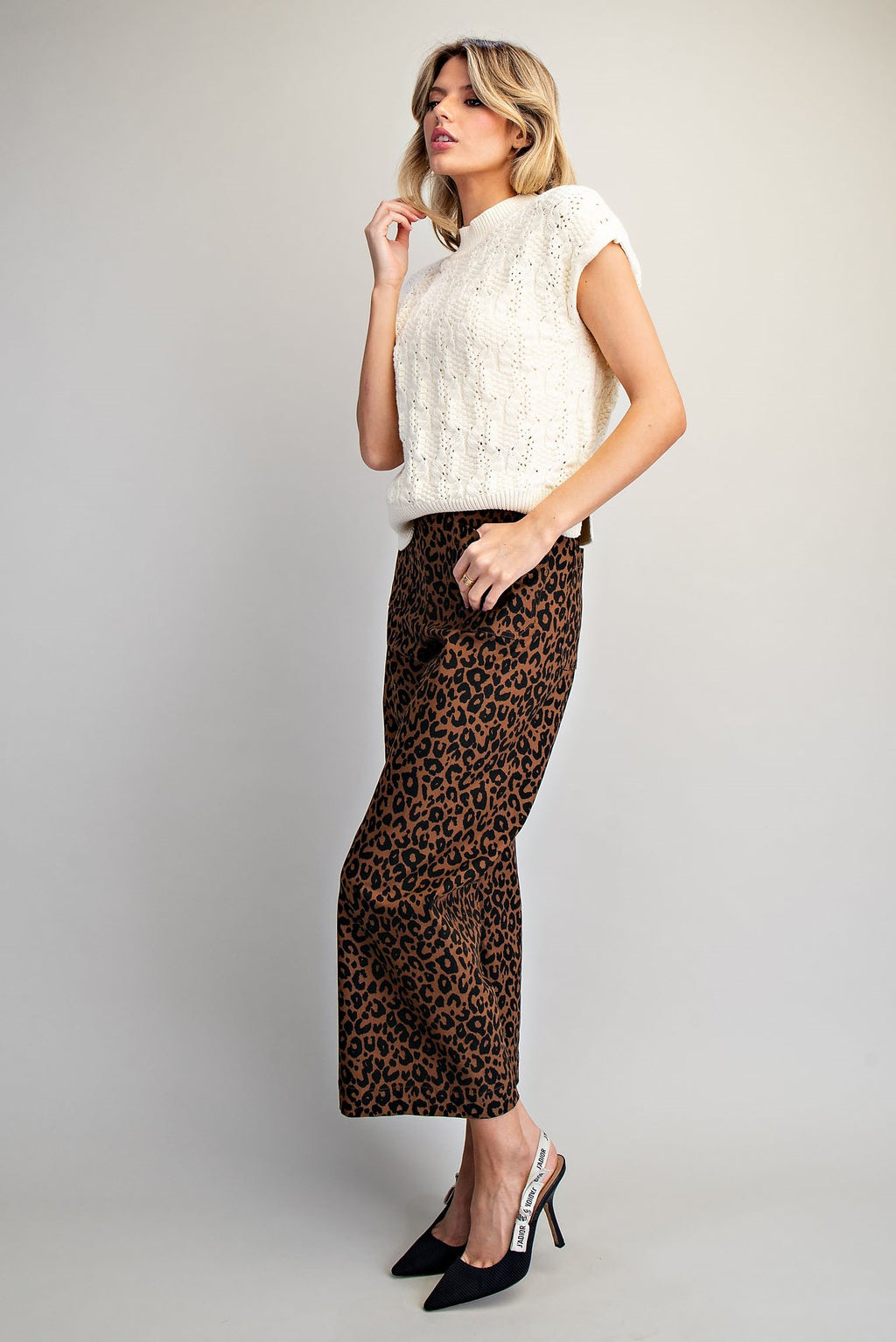Leopard Print High-Rise Wide-Leg Pants