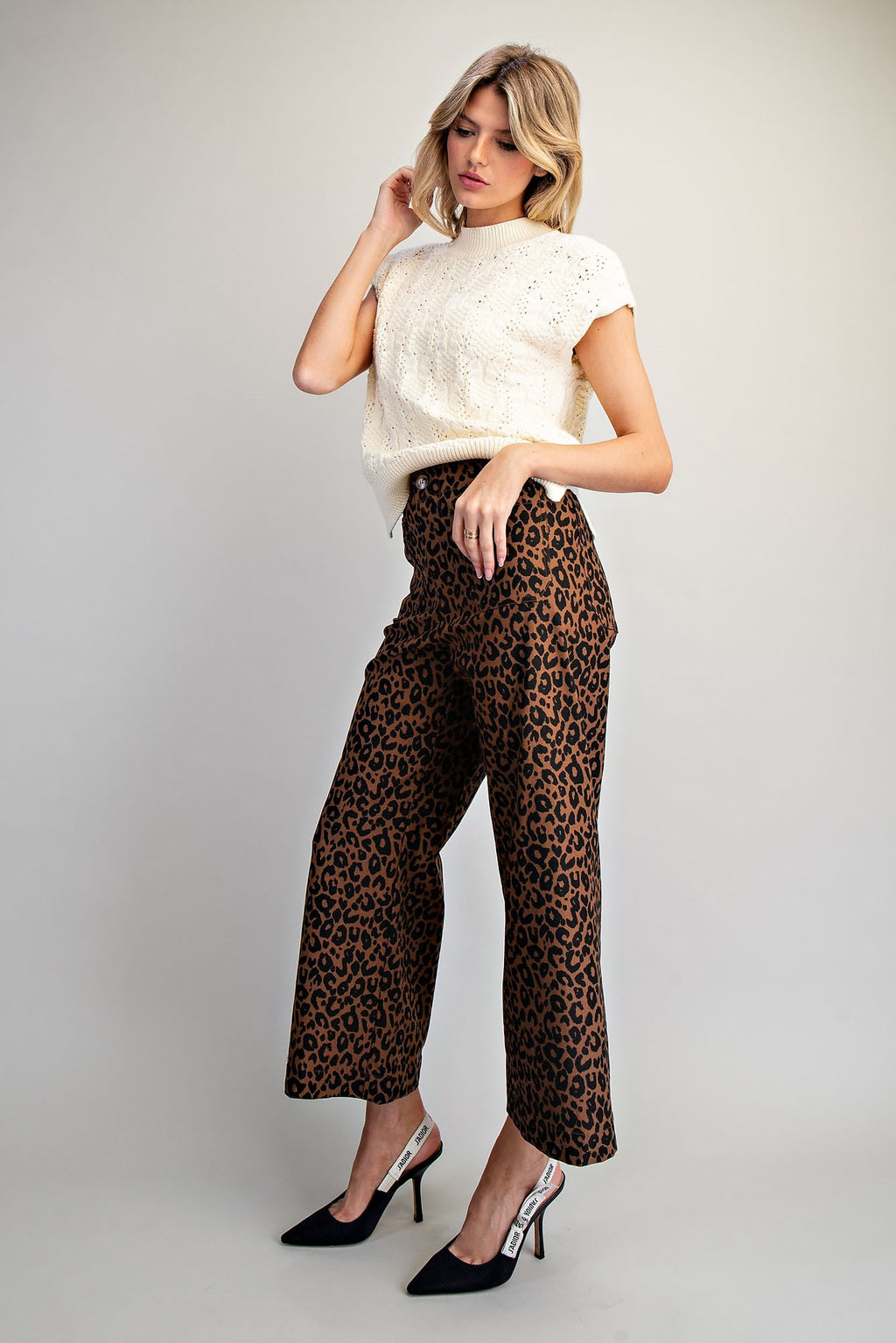 Leopard Print High-Rise Wide-Leg Pants