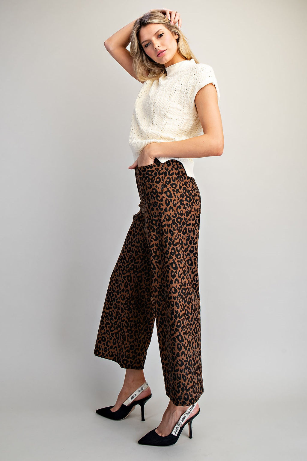 Leopard Print High-Rise Wide-Leg Pants
