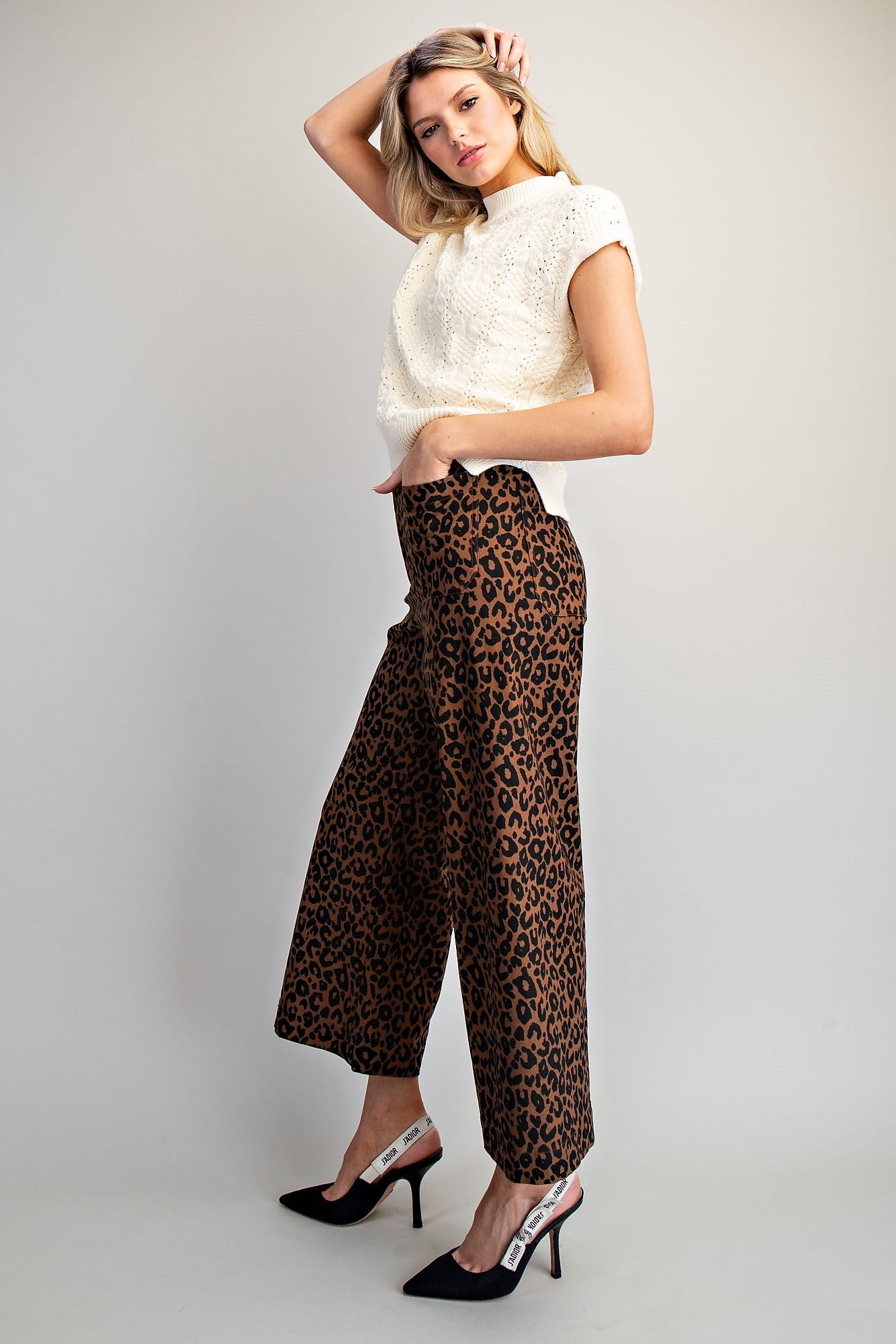 Leopard Print High-Rise Wide-Leg Pants
