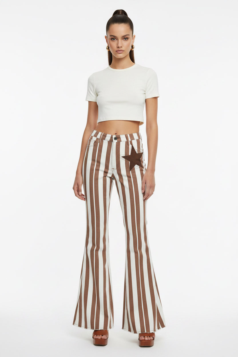 Back Suede Star Striped Flare Denim