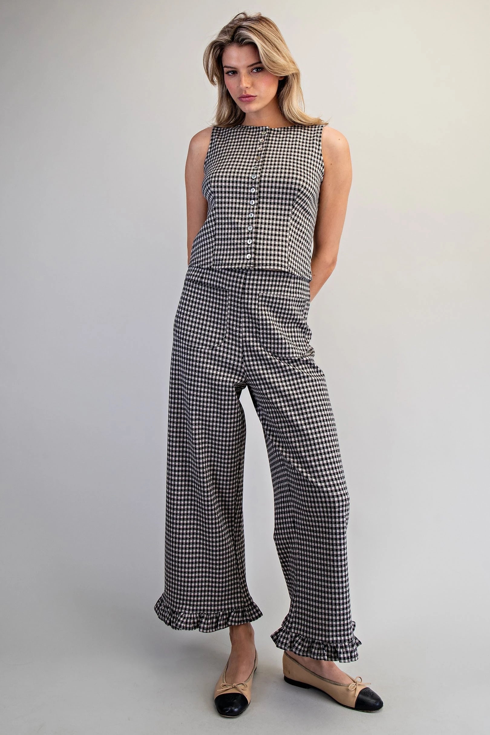 Gingham Ease Button-Front Tank