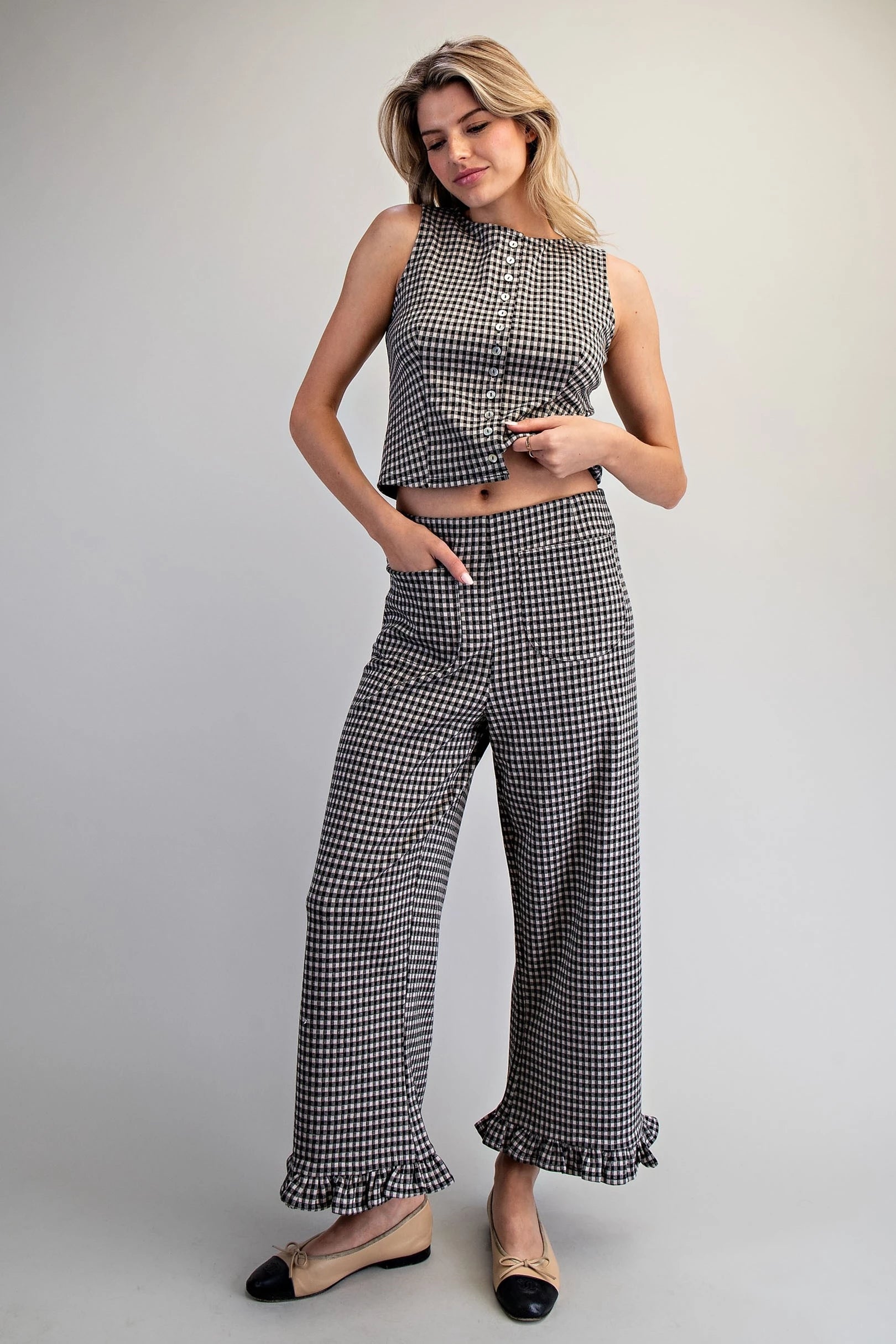 Gingham Ease Button-Front Tank