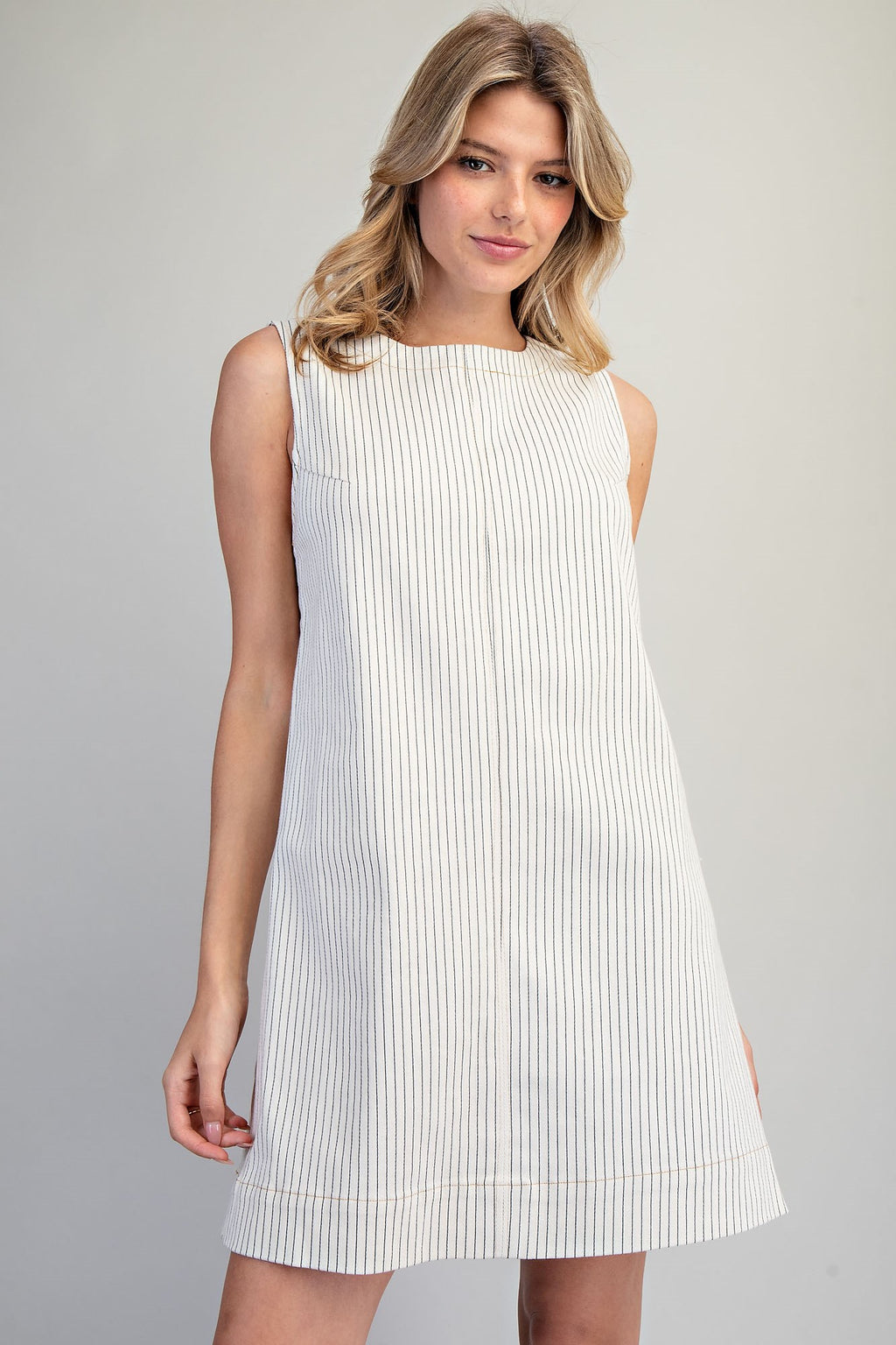 Pinstriped Back Zipper Mini Dress