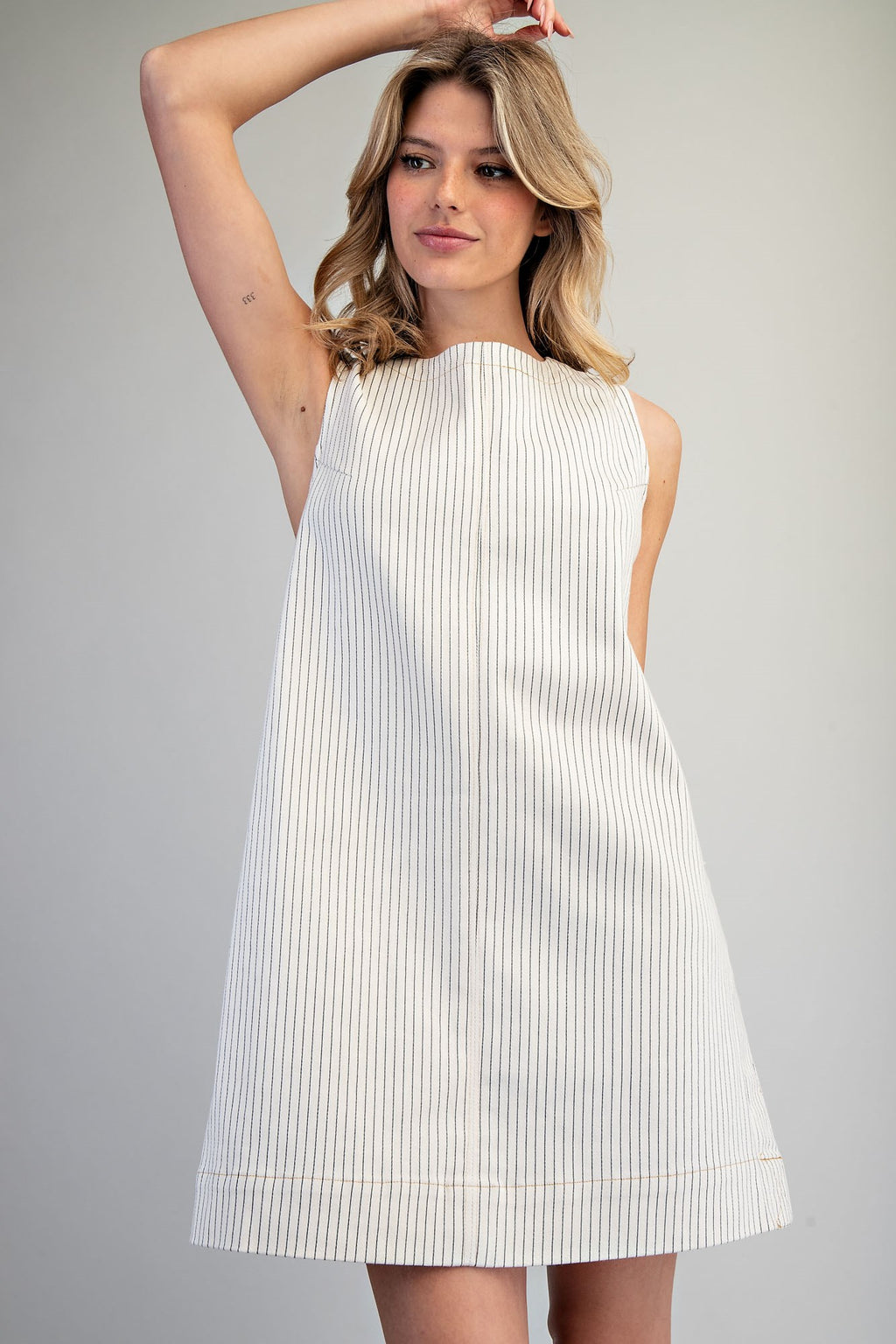 Pinstriped Back Zipper Mini Dress