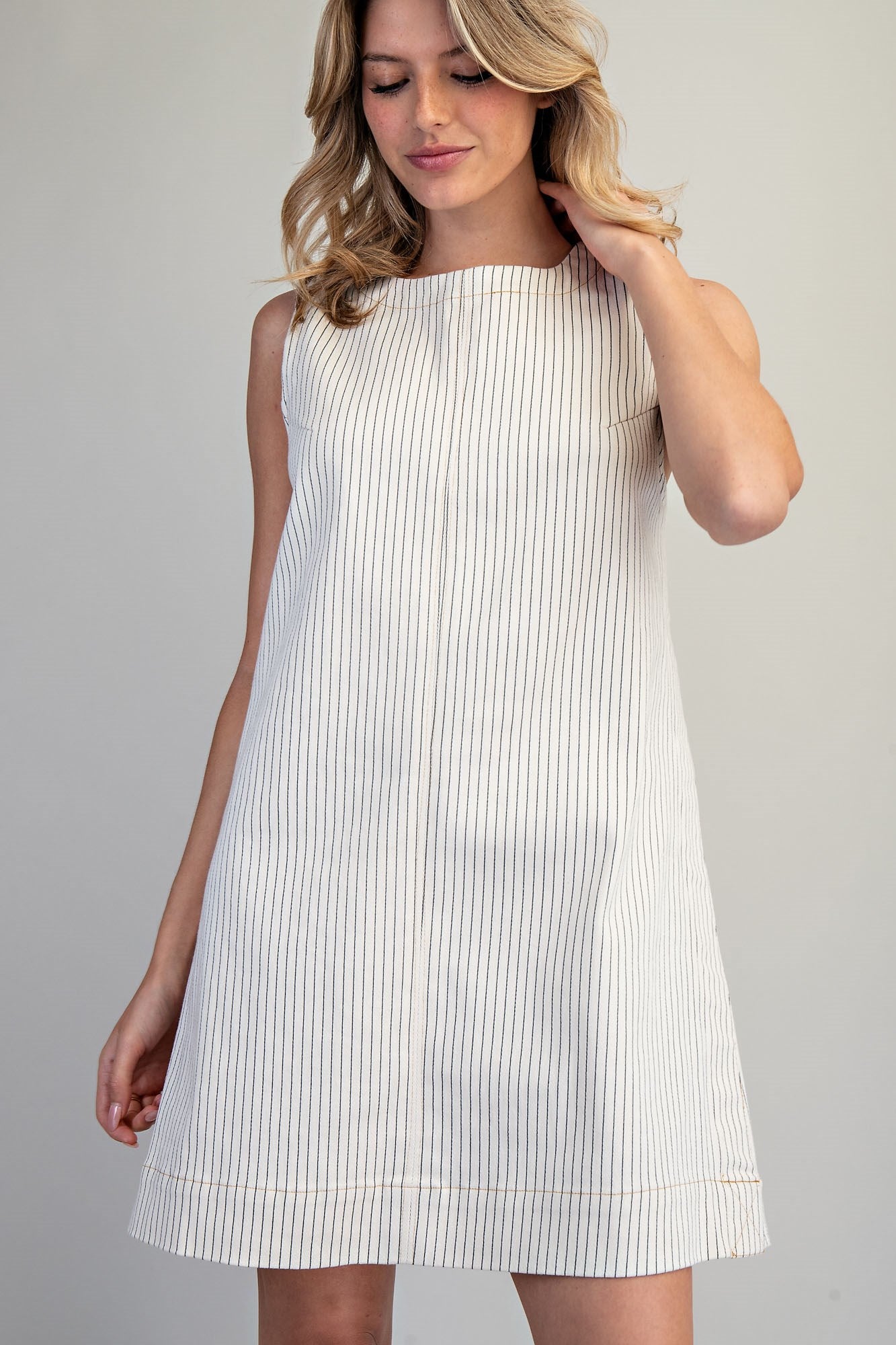 Pinstriped Back Zipper Mini Dress