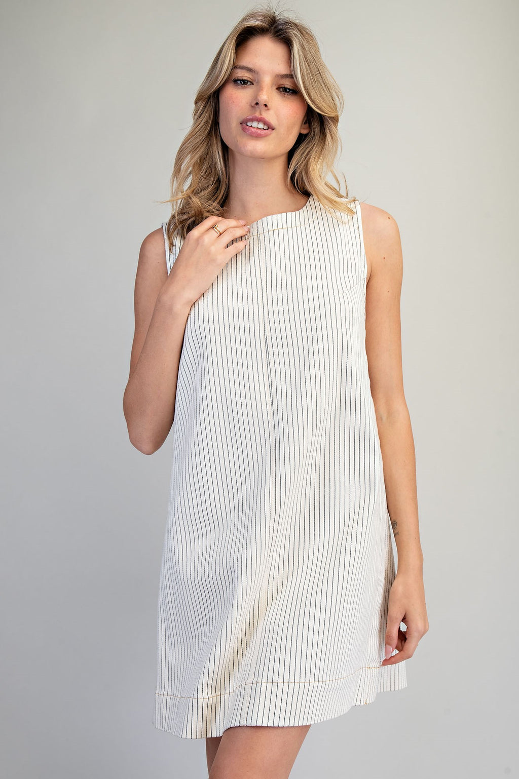 Pinstriped Back Zipper Mini Dress