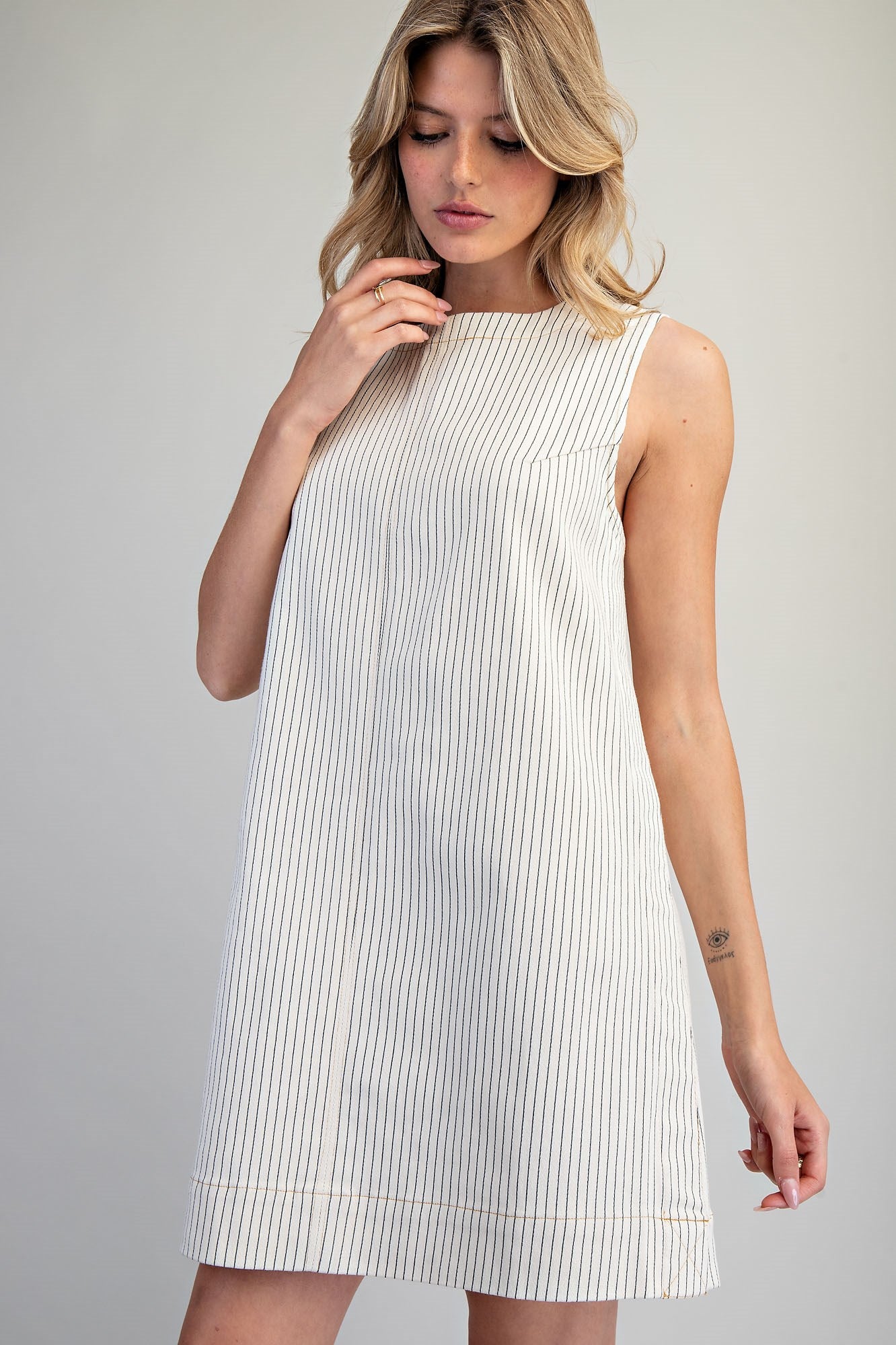 Pinstriped Back Zipper Mini Dress