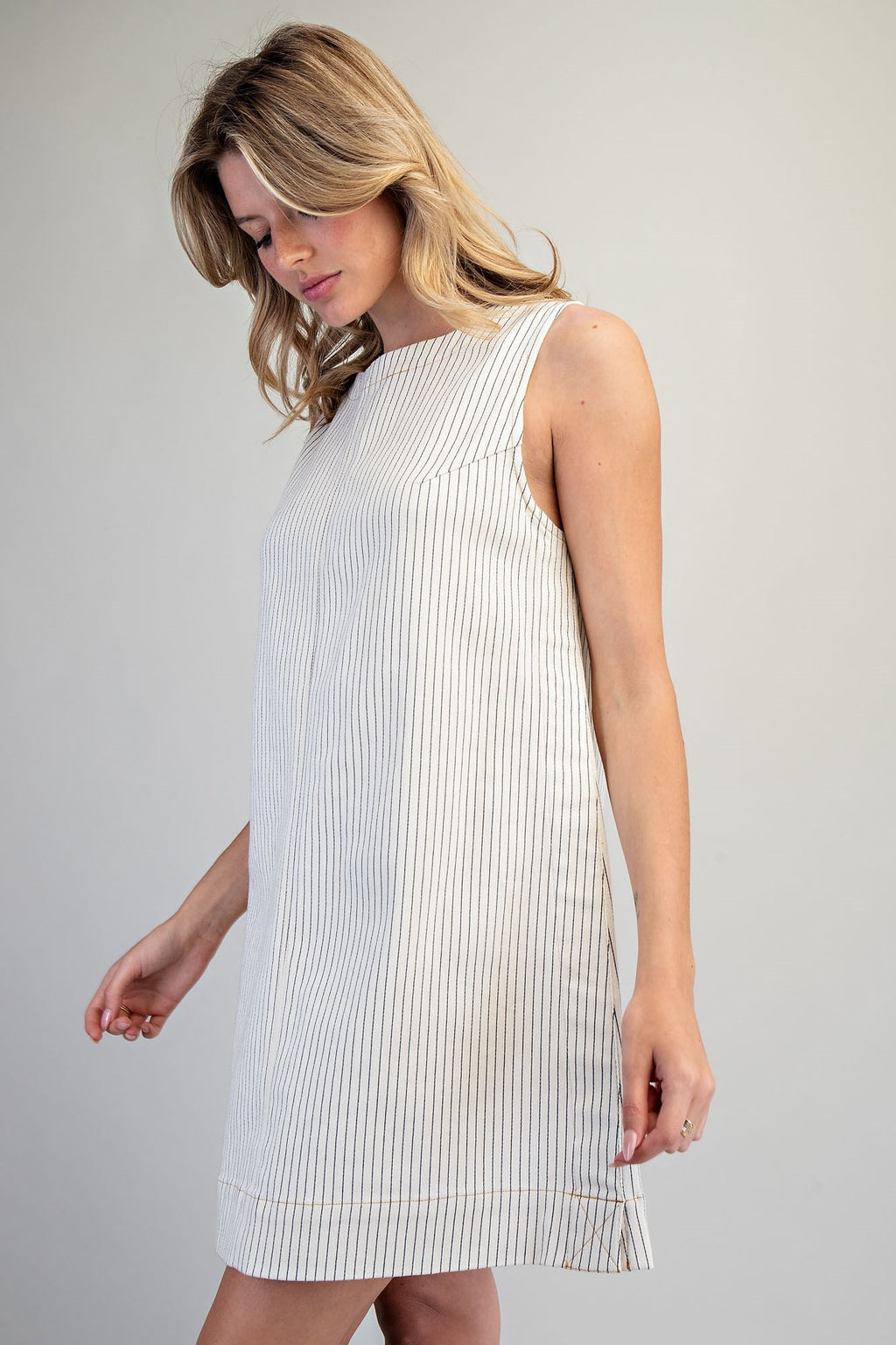 Pinstriped Back Zipper Mini Dress