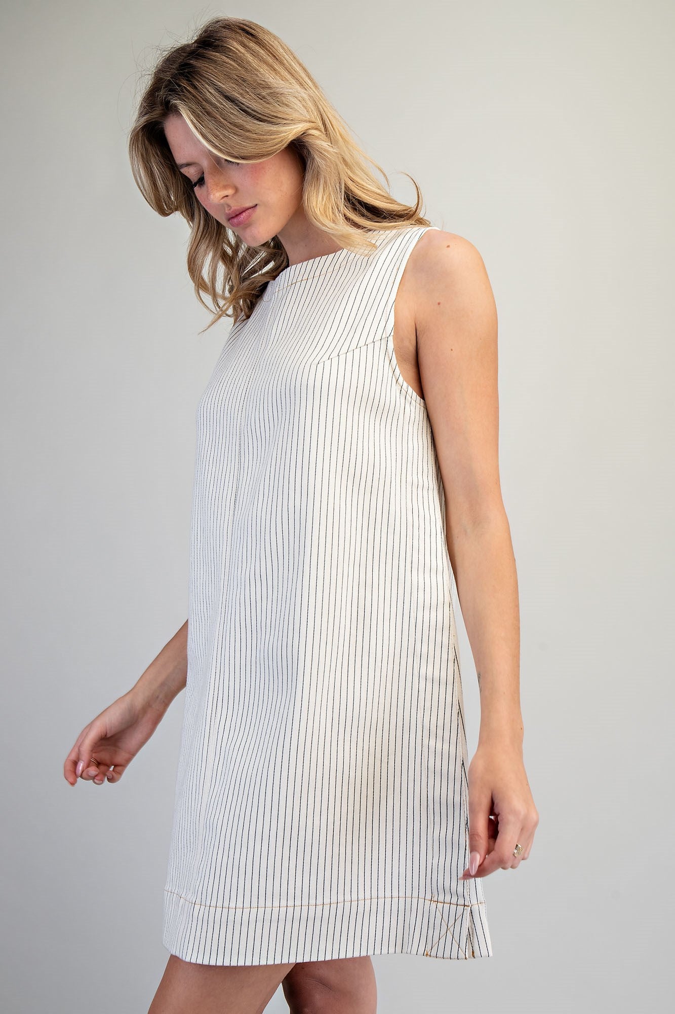 Pinstriped Back Zipper Mini Dress