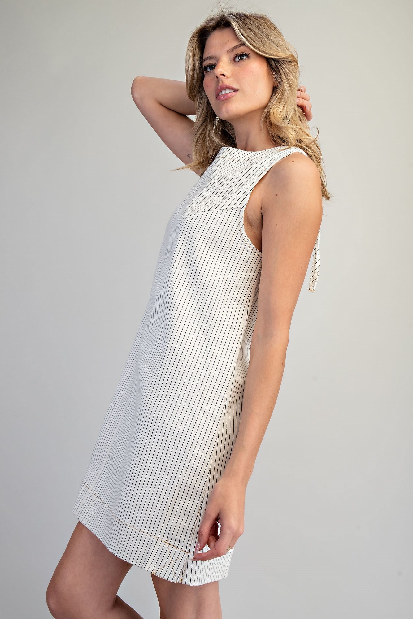 Pinstriped Back Zipper Mini Dress