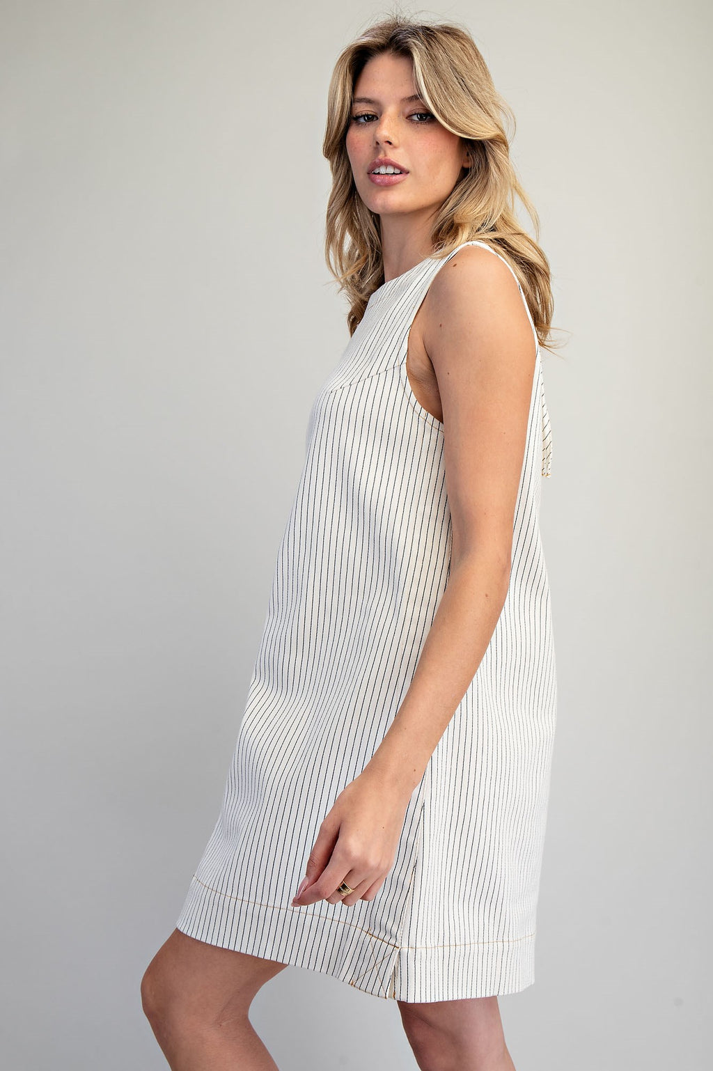 Pinstriped Back Zipper Mini Dress