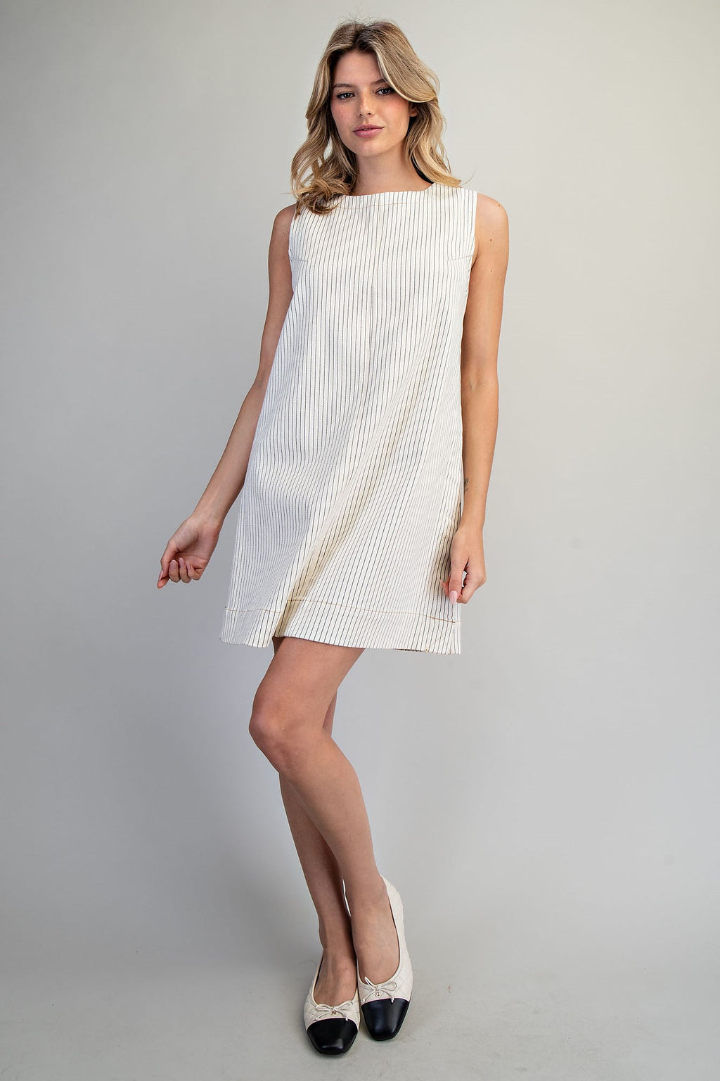 Pinstriped Back Zipper Mini Dress