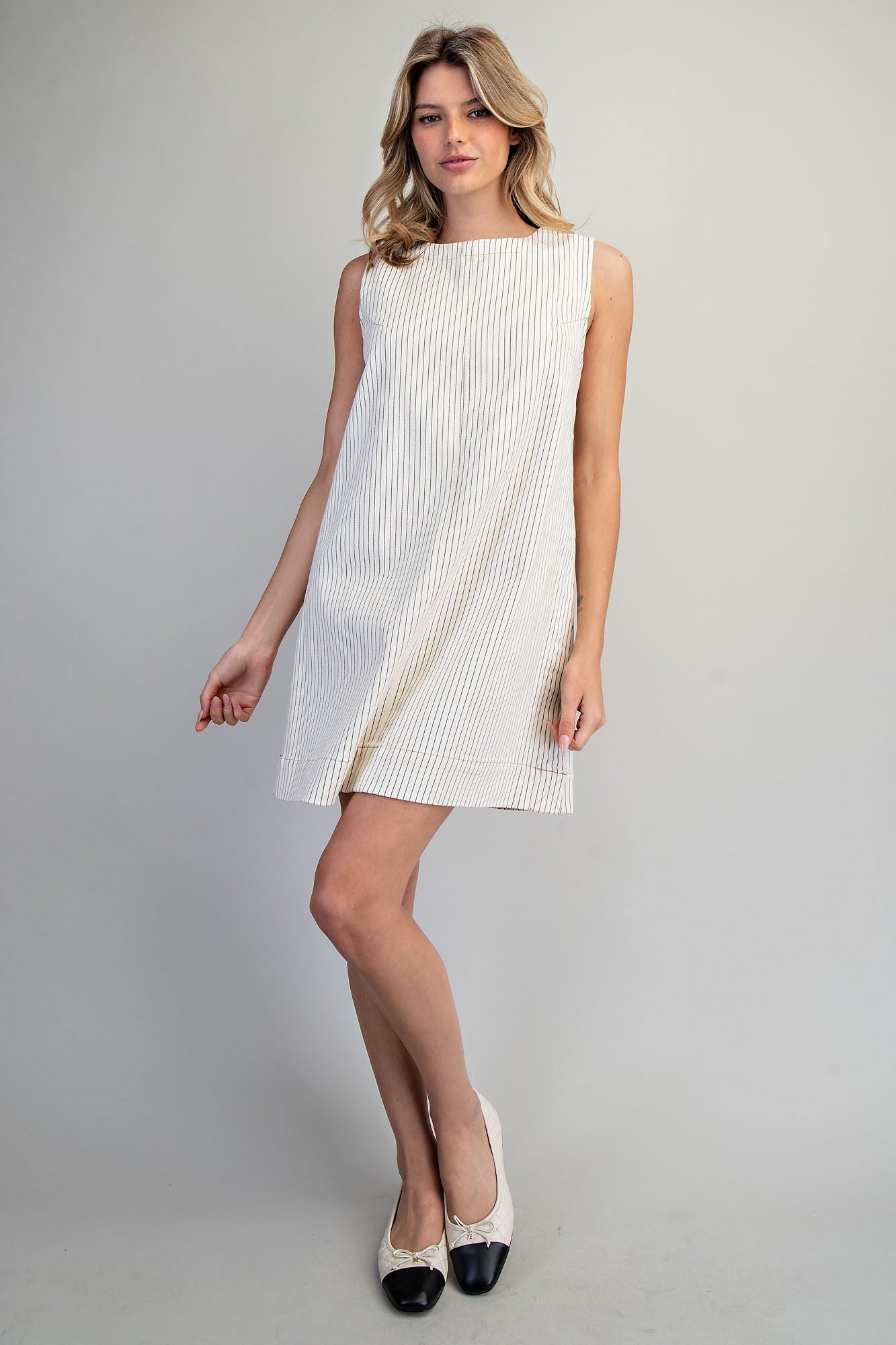 Pinstriped Back Zipper Mini Dress
