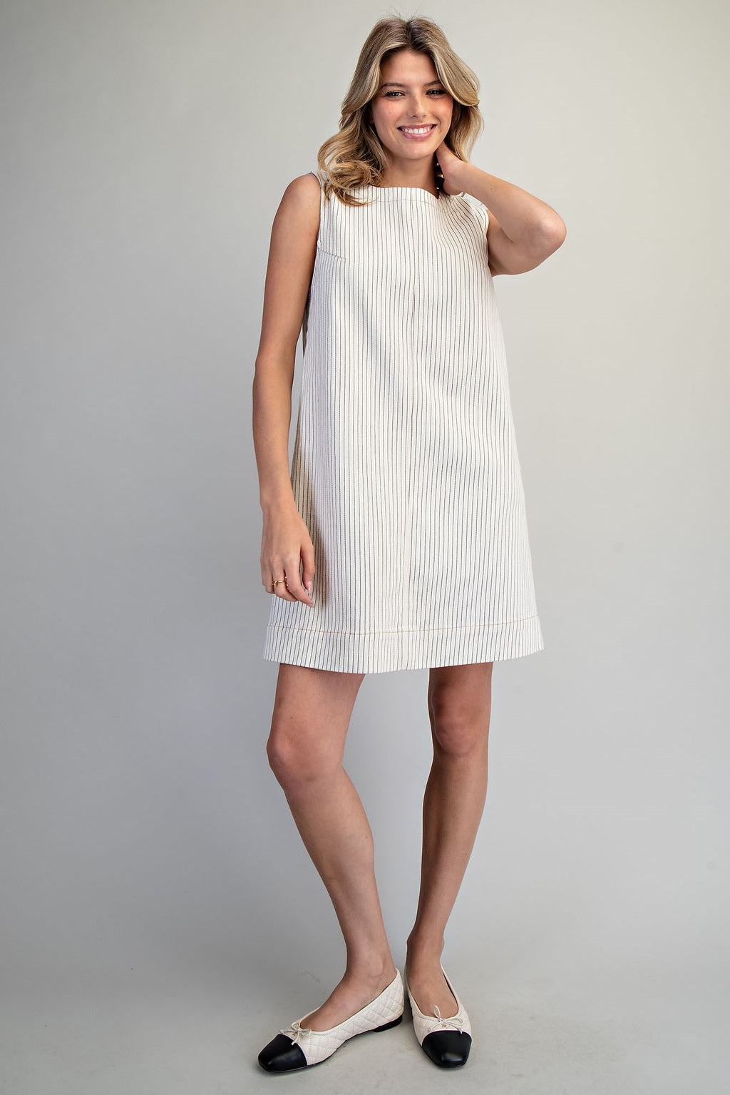 Pinstriped Back Zipper Mini Dress