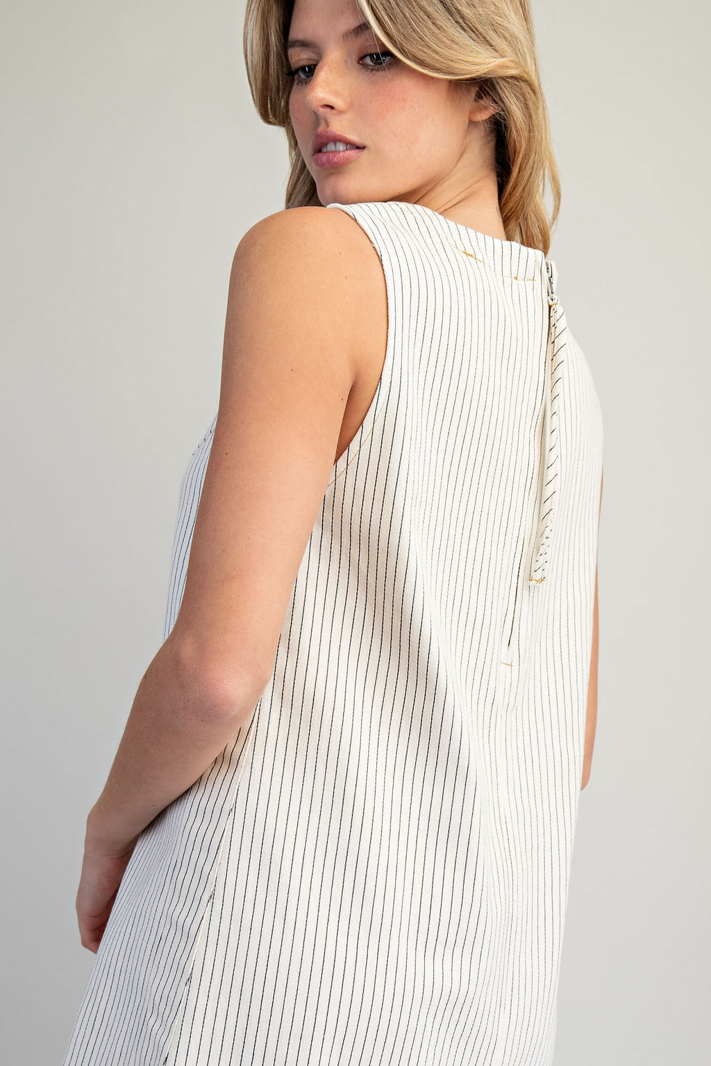 Pinstriped Back Zipper Mini Dress