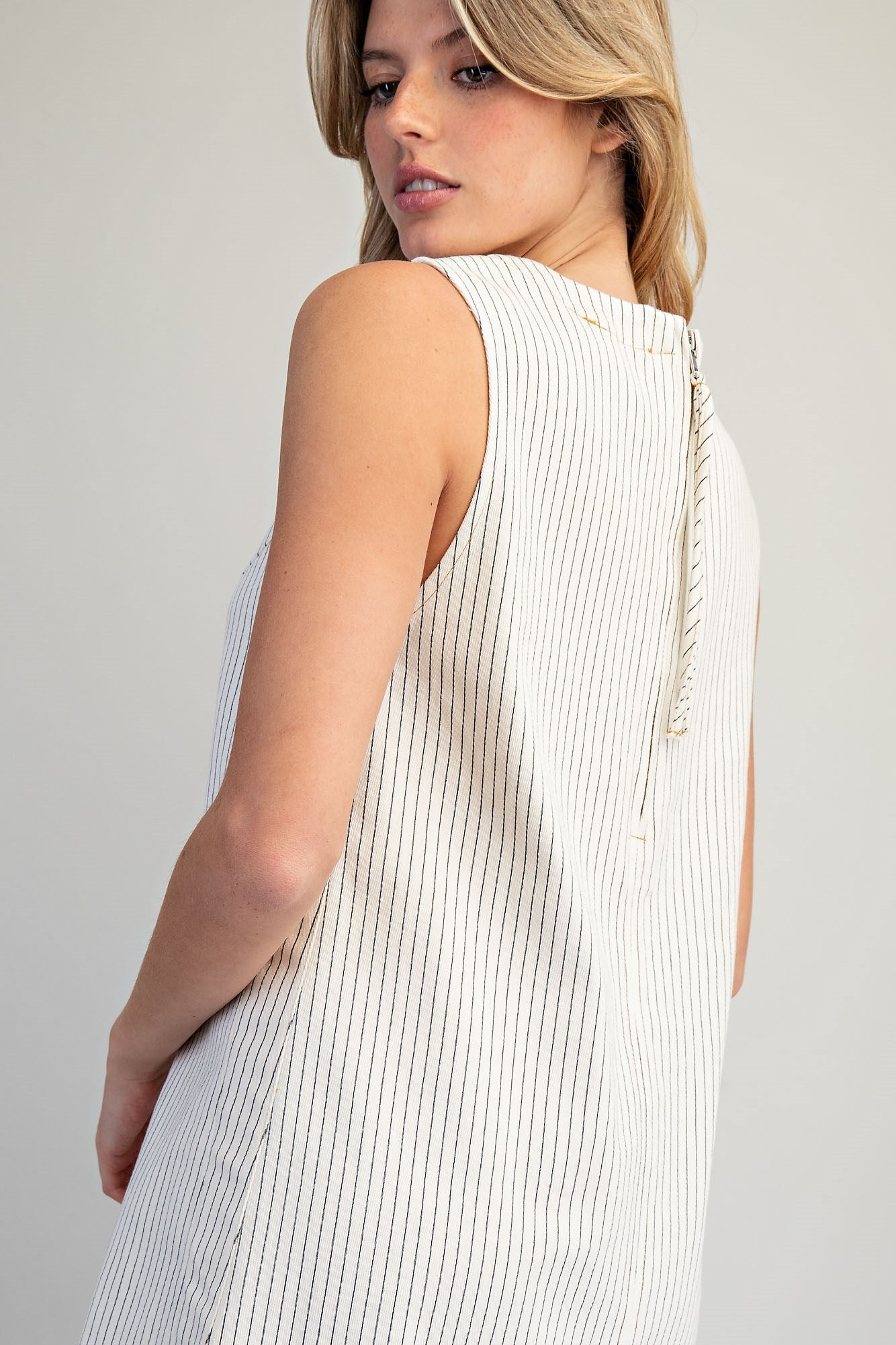 Pinstriped Back Zipper Mini Dress