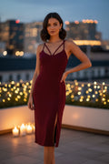 Double Strap Woven Mini Dress With Side Slit And Strappy Back Detail
