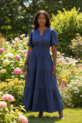 Navy Short Sleeved V-Neck Dress w/ Pockets