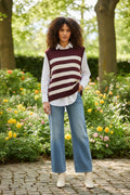 Sleeveless Stripe Sweater Top with Side Gold Buttons