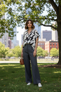 Plus Drop Shoulder Collared Printed Woven Top