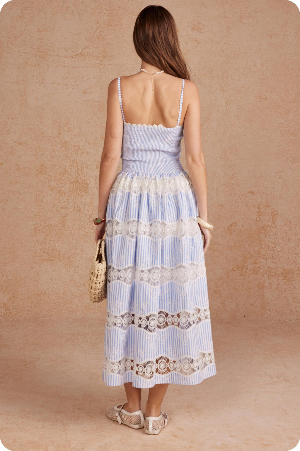 Embroidery Stripe Sleeveless Long Dress
