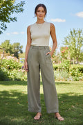 Zipper Front Wide Leg Pants