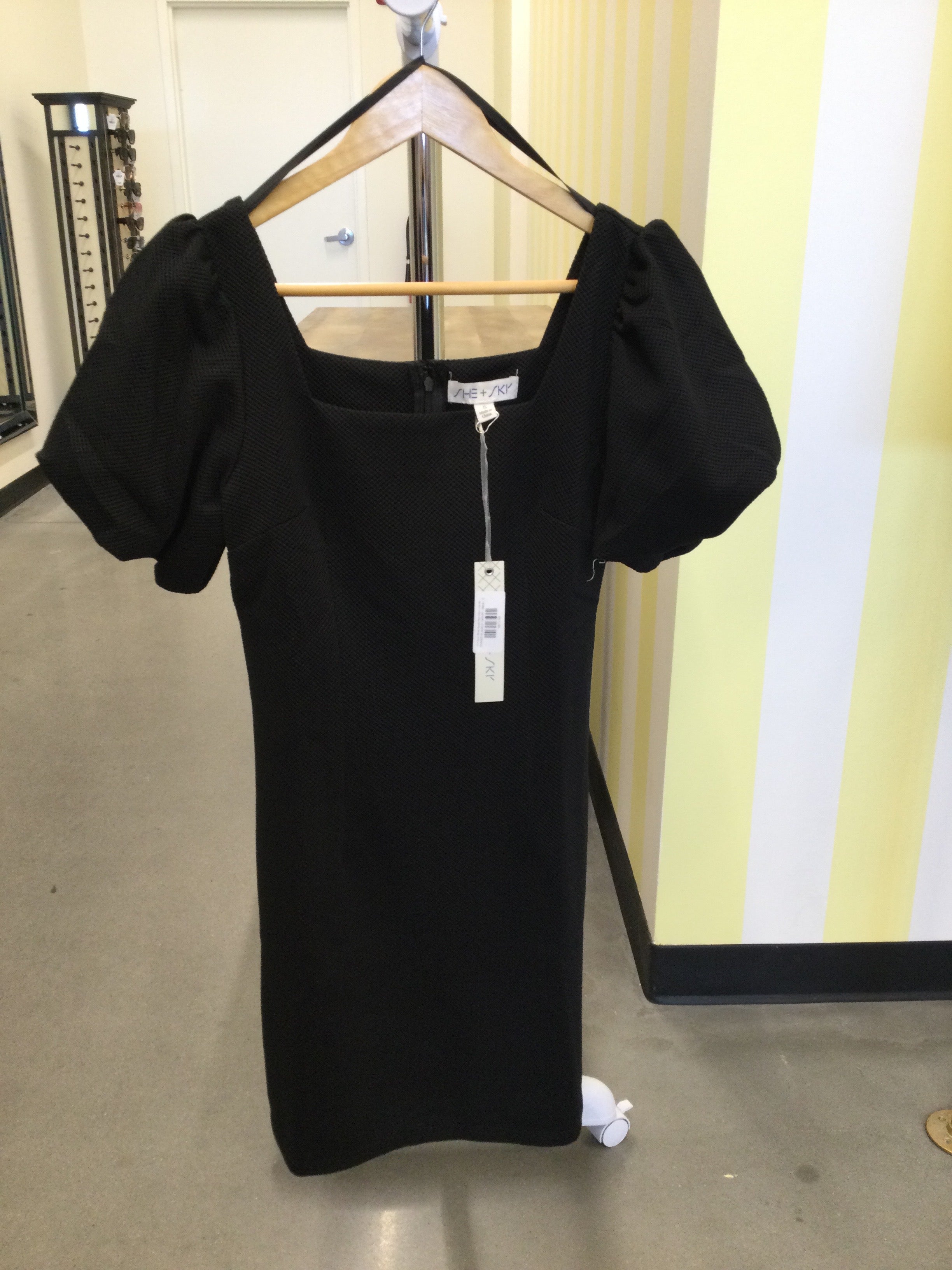 Puff Short Sleeve Square Neck Heavy Knit Mini Dress