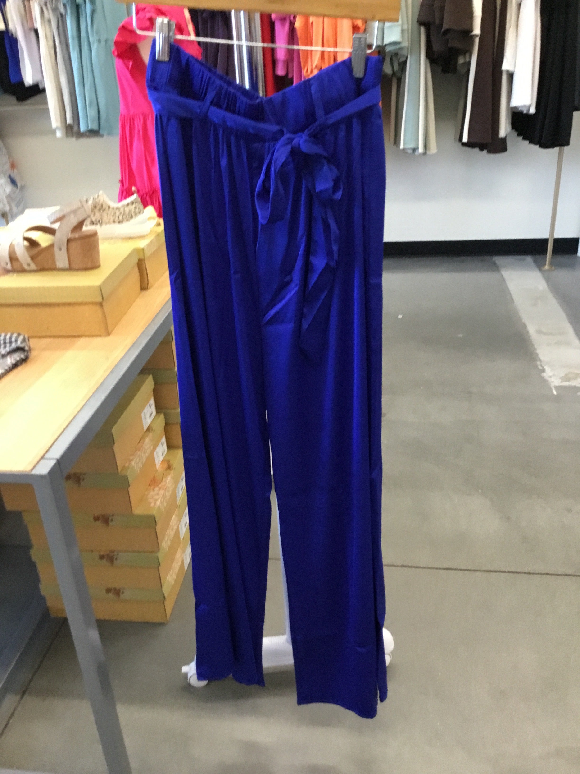 Satin Long Pants with Waist Sash