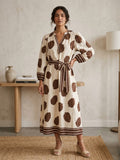 Mix Leaf Print Belted Midi Dress