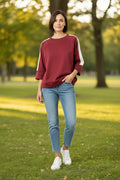 Half Sleeve Scuba Knit Top With Contrast Tape