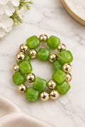 2 Row Square Bead & CCB Bracelet