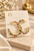 Pave Oval Stone Hoops