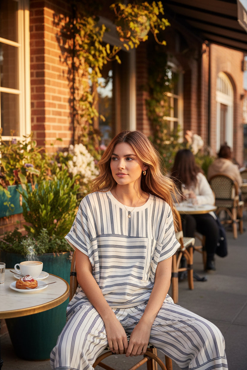 Multi Stripe Dolman Sleeve Knit Top & Pants Set