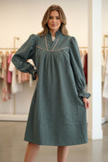 C6559 Puff Sleeve Ruffled V-Neck Dress