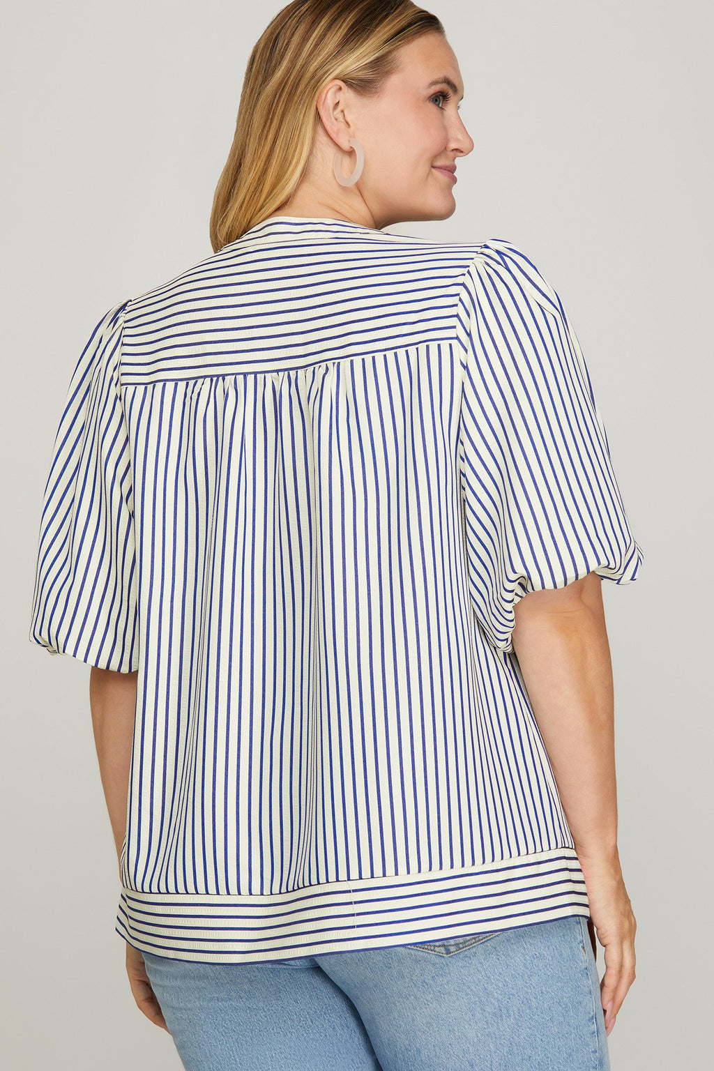 Bubble Sleeve Striped Woven Top